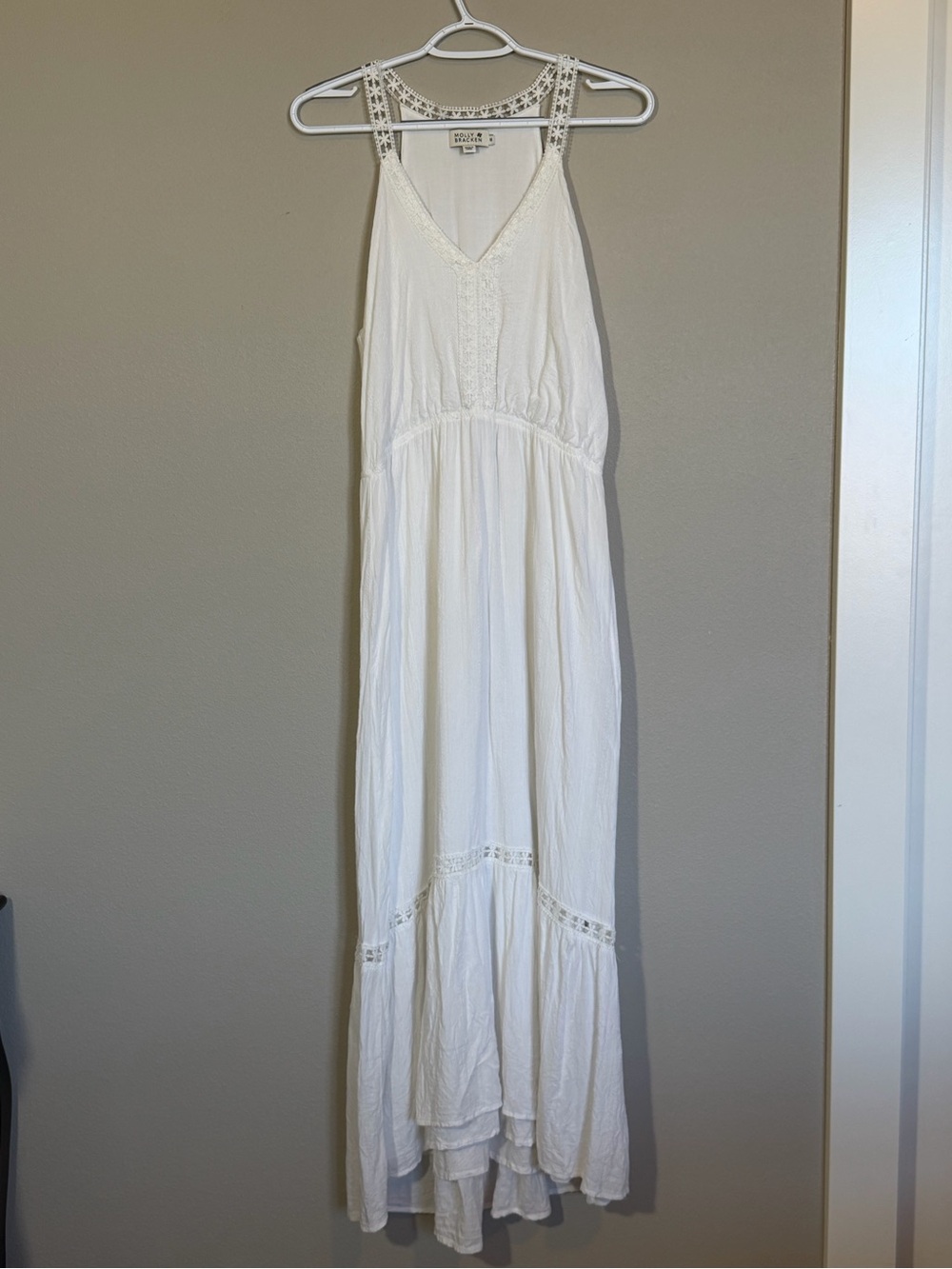 Molly Bracken White Sleeveless Maxi Dress with Crochet Trim